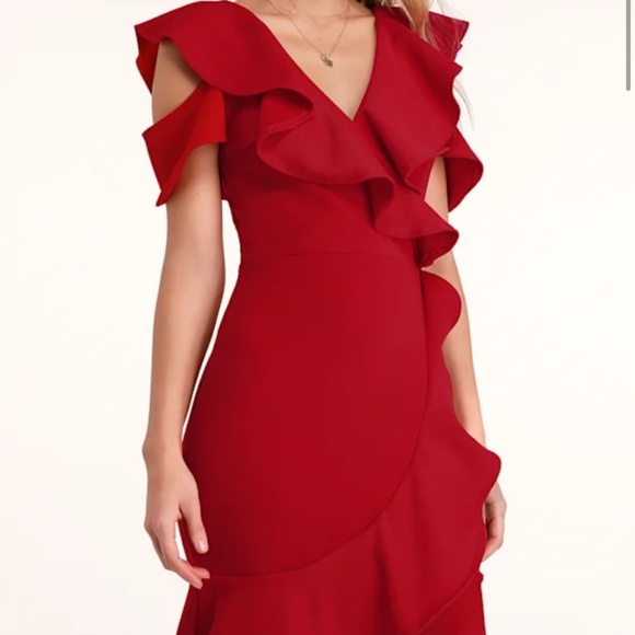 Lulus Elliana Red Ruffled Bodycon Dress - Size L - Picture 1 of 5